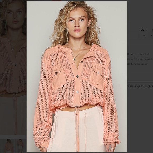 POL “ Billings 4 “ POL Open Knit See Through Button Down Hoodie So Nice And Soft - Picture 2 of 5